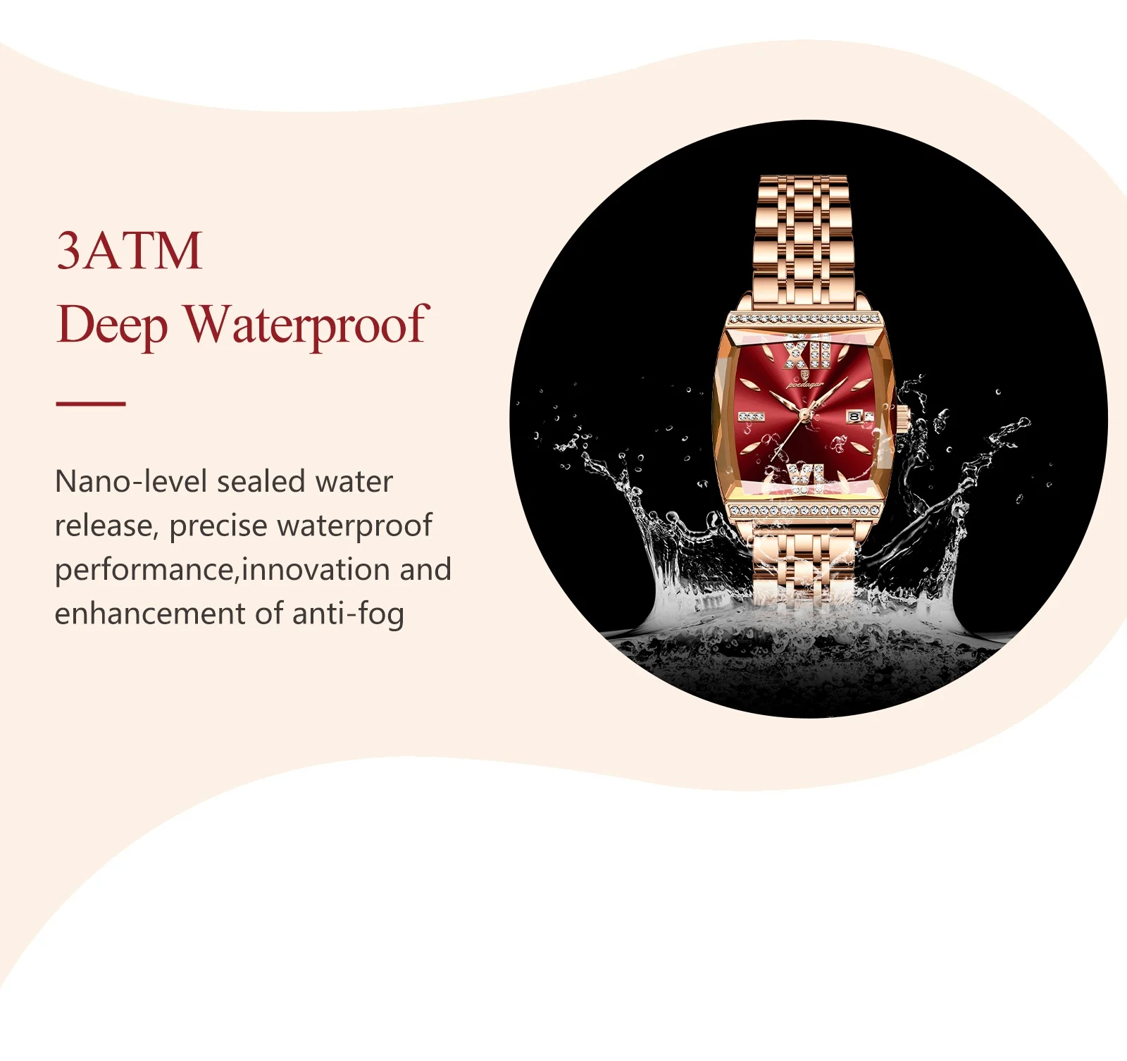 POEDAGAR 795 Tonneau Dial Women Fashion Watch Rose Gold Luxury Quartz Stainless Steel Strap Watches 30M Waterproof Diamond Clock