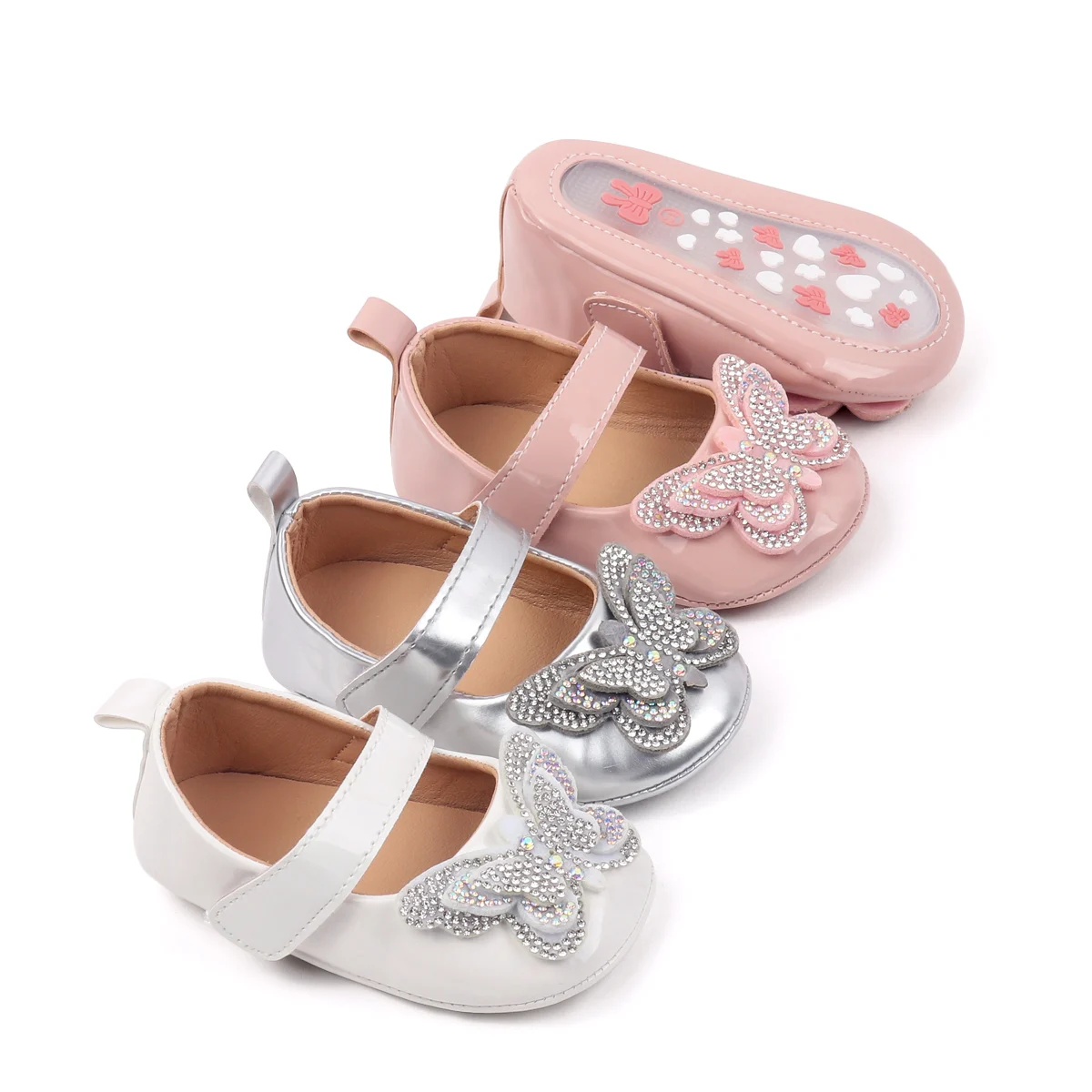 Wholesale New Arrival Beautiful Bling Bow Design PU Leather Baby Infant Newborn Girl Princess Shoes 2025