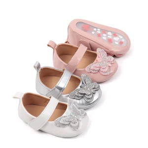 Wholesale New Arrival Beautiful Bling Bow Design PU Leather Baby Infant Newborn Girl Princess Shoes 2026