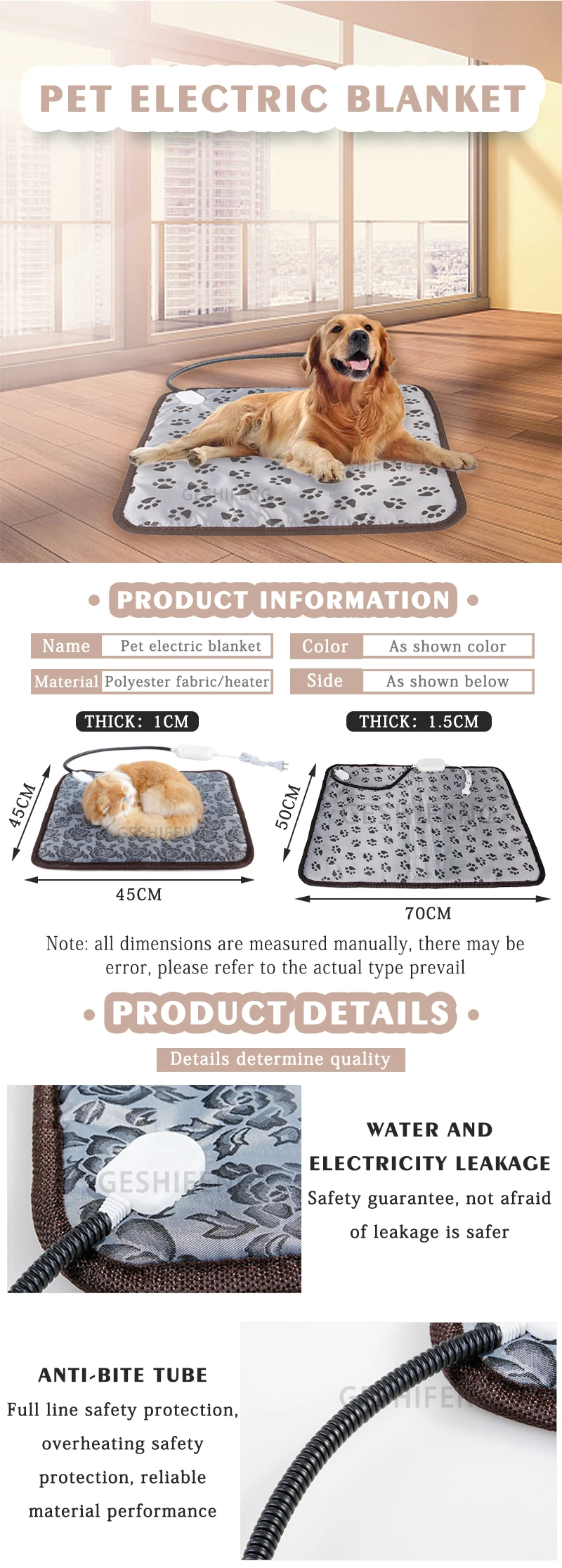 New Hot Sell Dog Waterproof Electric Warming Mat Pet Cat Adjustable