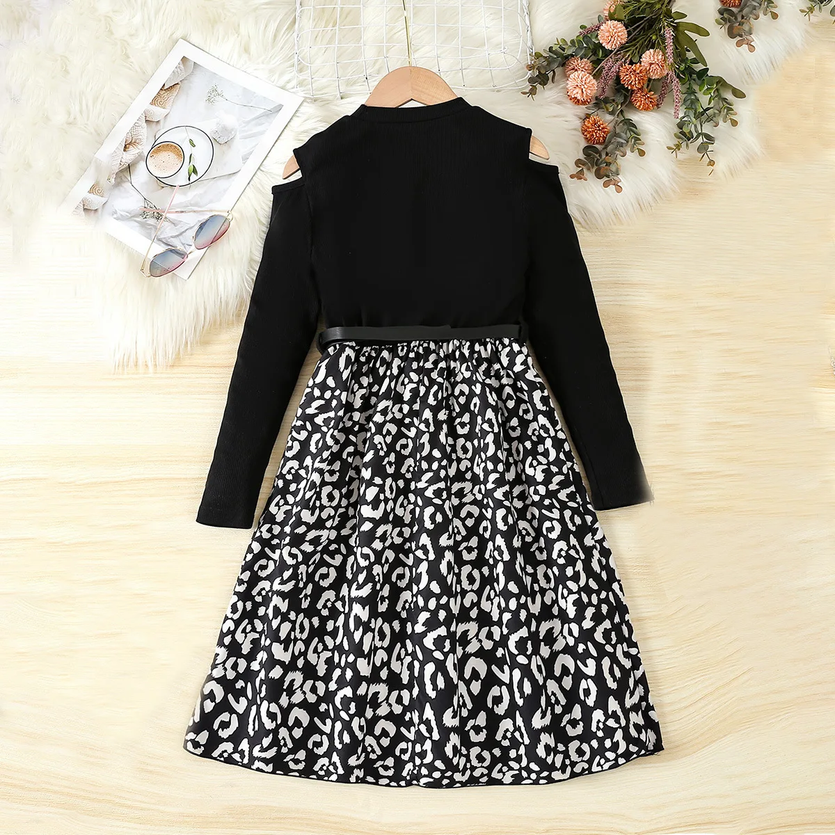 Kids Clothing 2024 New Spring Splicing Flower Girl Color Block Trade