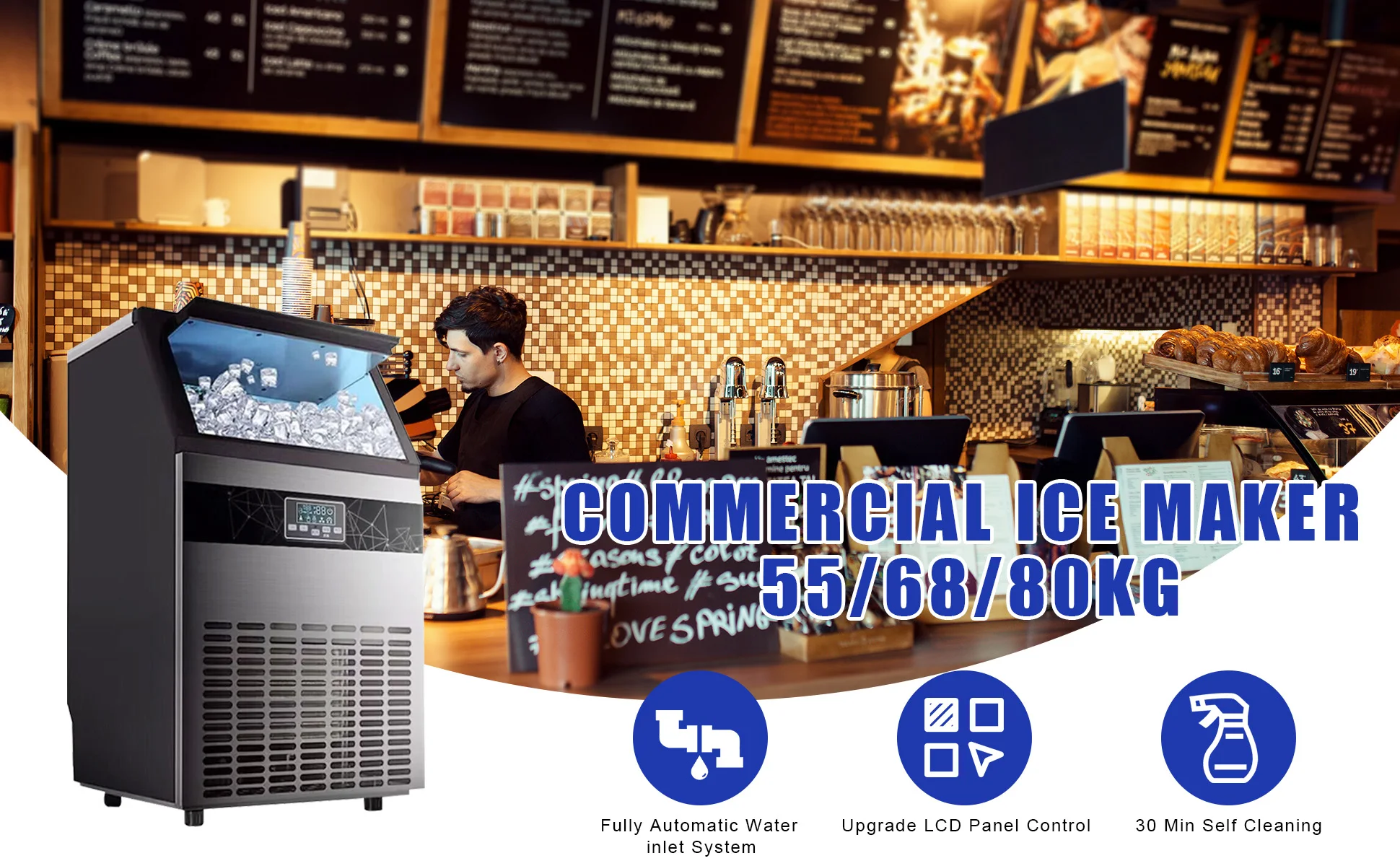 Undercounter Ice Maker Machine Commercial,Built In Ice Cubes Large