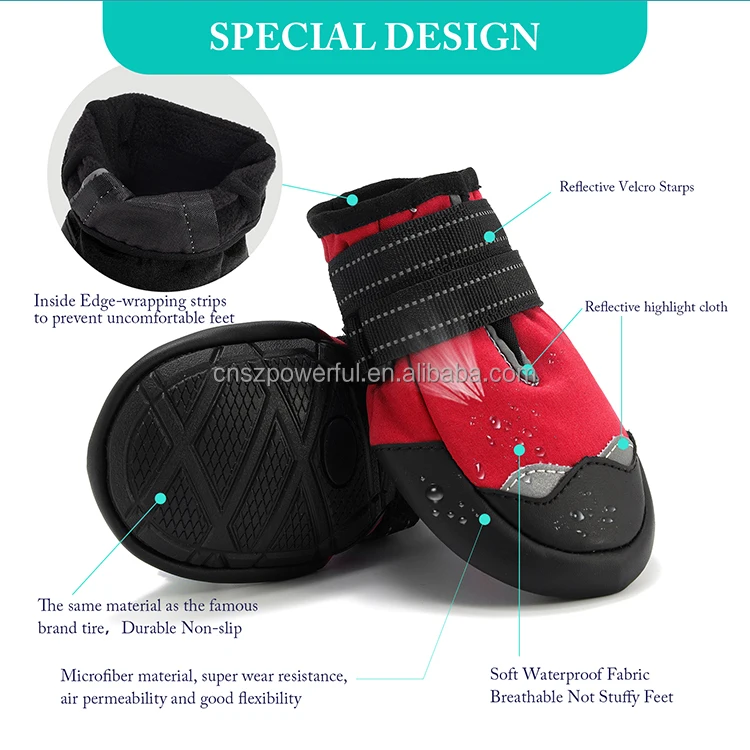 Outdoor 4pcs Leather Dog Boots Nonslip Waterproof Dog Booties Walking