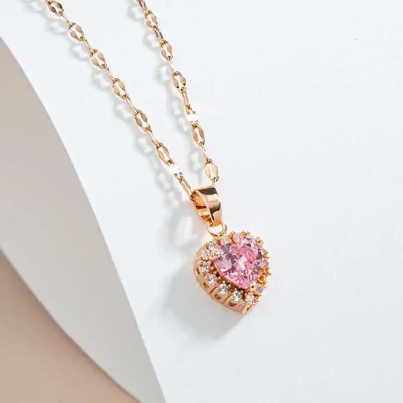 New Love Pink Diamond Necklace Female Light Luxury Diamond Inlaid One Arrow  Through The Heart Clavicle Chain Tanabata Gift - AliExpress