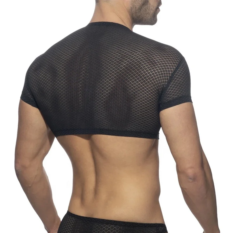 Mens Leder Mesh kurzen Ärmeln Muscle Sport Top T-Shirt Tank Tee Clubwear Kostüm