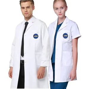 Customized LOGO Professionals Unisex Poly Cotton Long Sleeve Medical Coat Hospital Pharmacists Doctor Workwear White Lab Coats