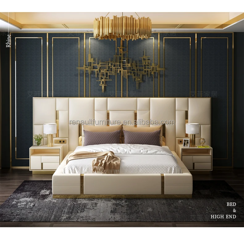 C2039 High End Big Headboard Double Bed Luxury Contemporary Upholstered