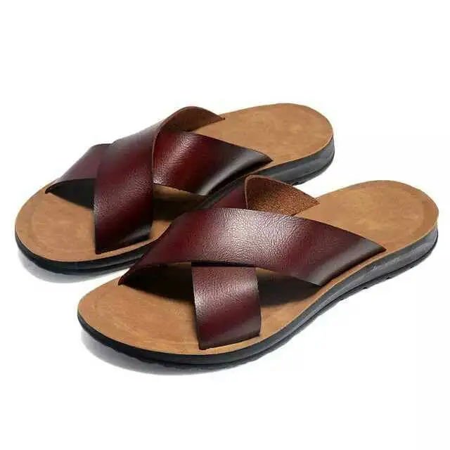 pure leather slippers for men