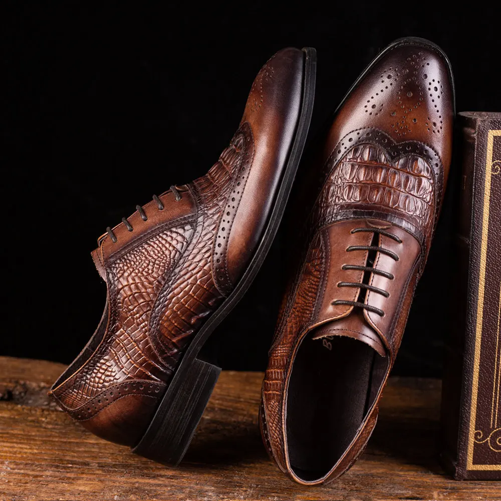 Brown Black Men Casual Dress Leather Shoes Lace Up Pu Leather Luxury Party Groom Wedding Pointed Toe Shoes For Men