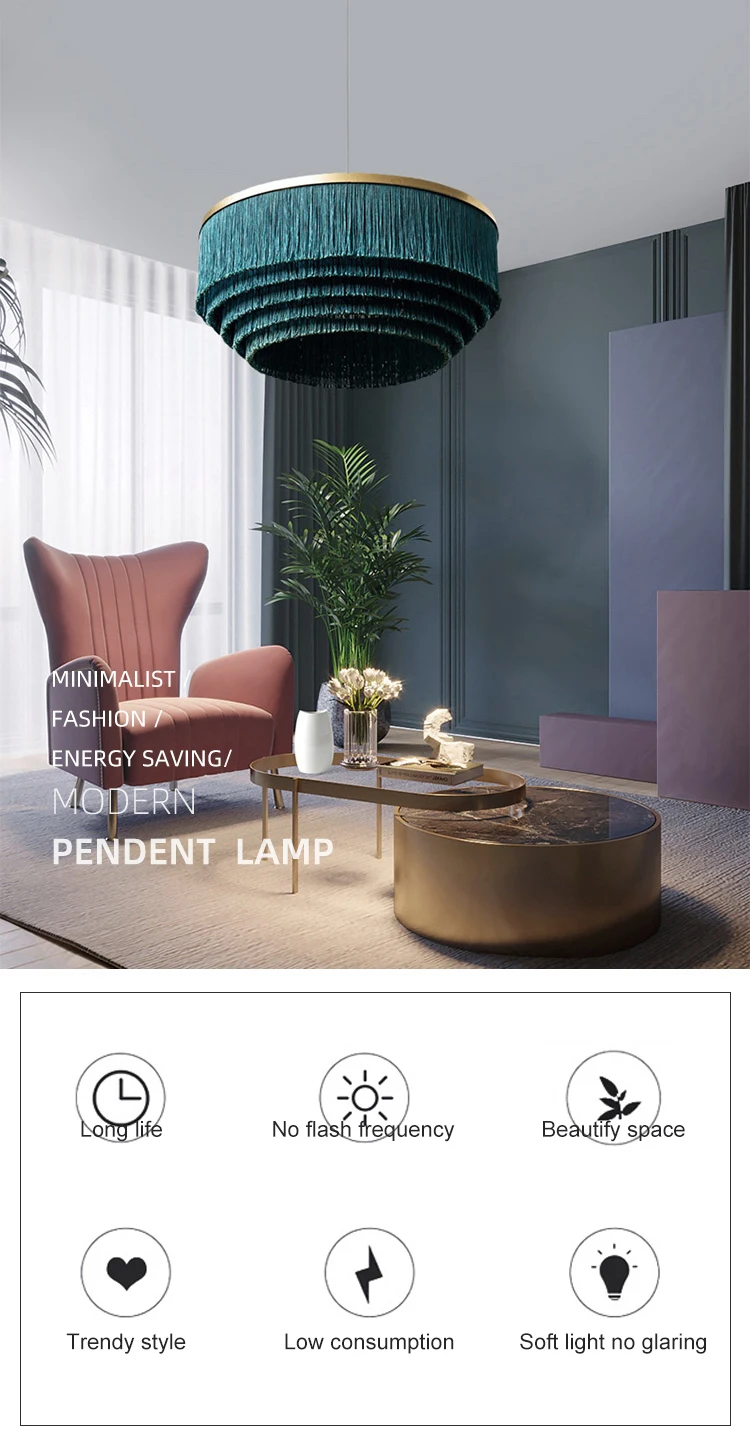 pkd860 modern design indoor decoration hanging lighting tassel led chandelier pendant light-0