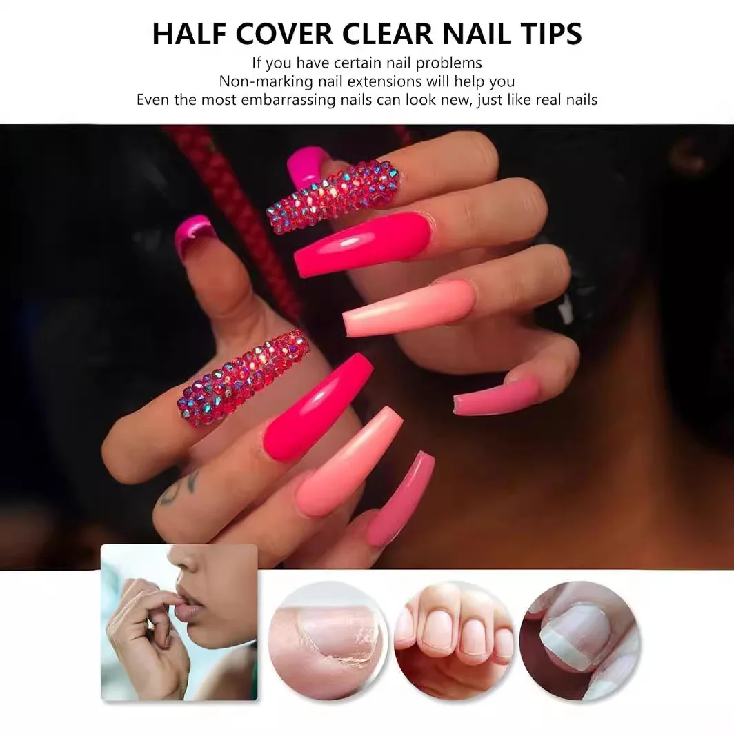 XXL Shell NO C Acrylic Nails Super Long Flat Head French False Nails Denim Nail Patch Cutting Grinding Factory Direct Sales