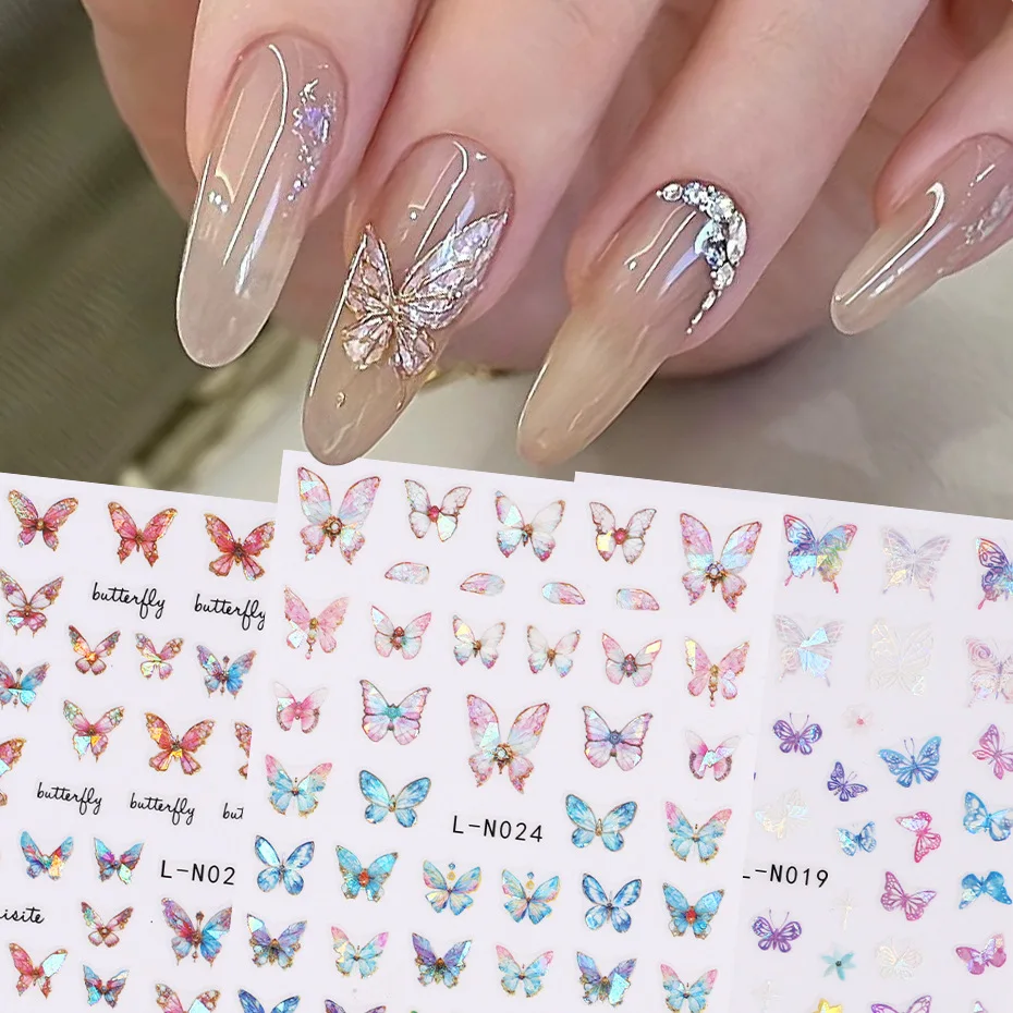 Nail Supplies Glittering Butterfly Nail Art Decor Decals Laser
