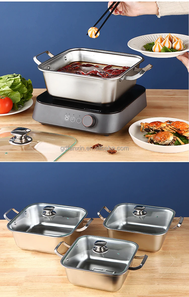 Stainless Steel Square Pot Large Capacity Thickened Soup Twoflavor Hot