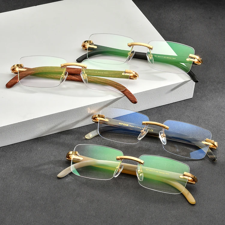 Borregls Rimless Wood Glasses Men Brand Designer Frameless Square  Eyeglasses Frames Women Luxury Optical Eyewear 8100907