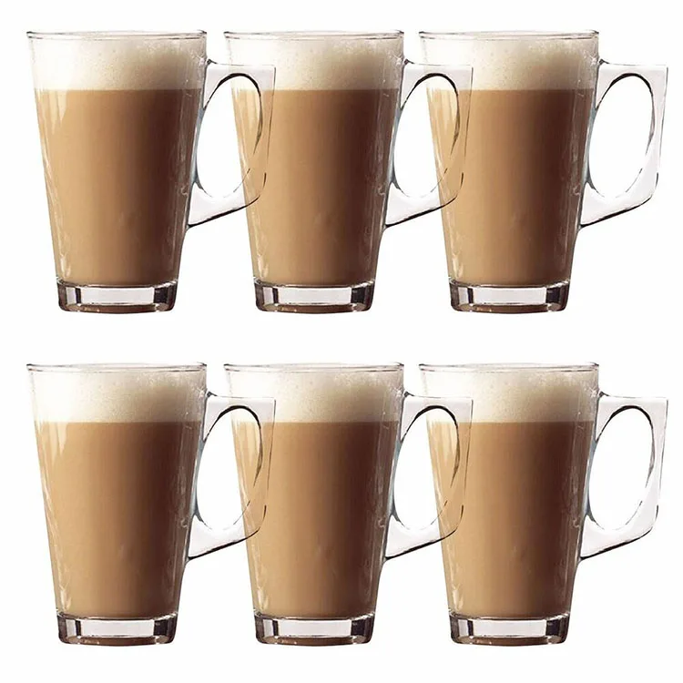 6 Pcs Set 250ml Reusable Glass Cups Latte Glasses Tea Glass Coffee Mug With Handle