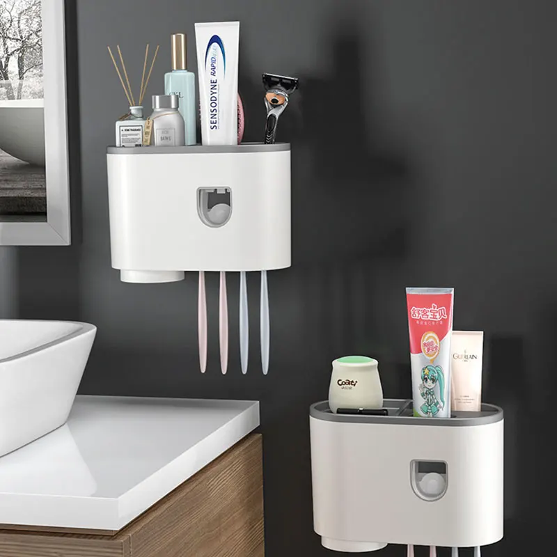 Bathroom Wall Mount Automatic Squeezing Toothpaste Dispenser Toothbrush ...