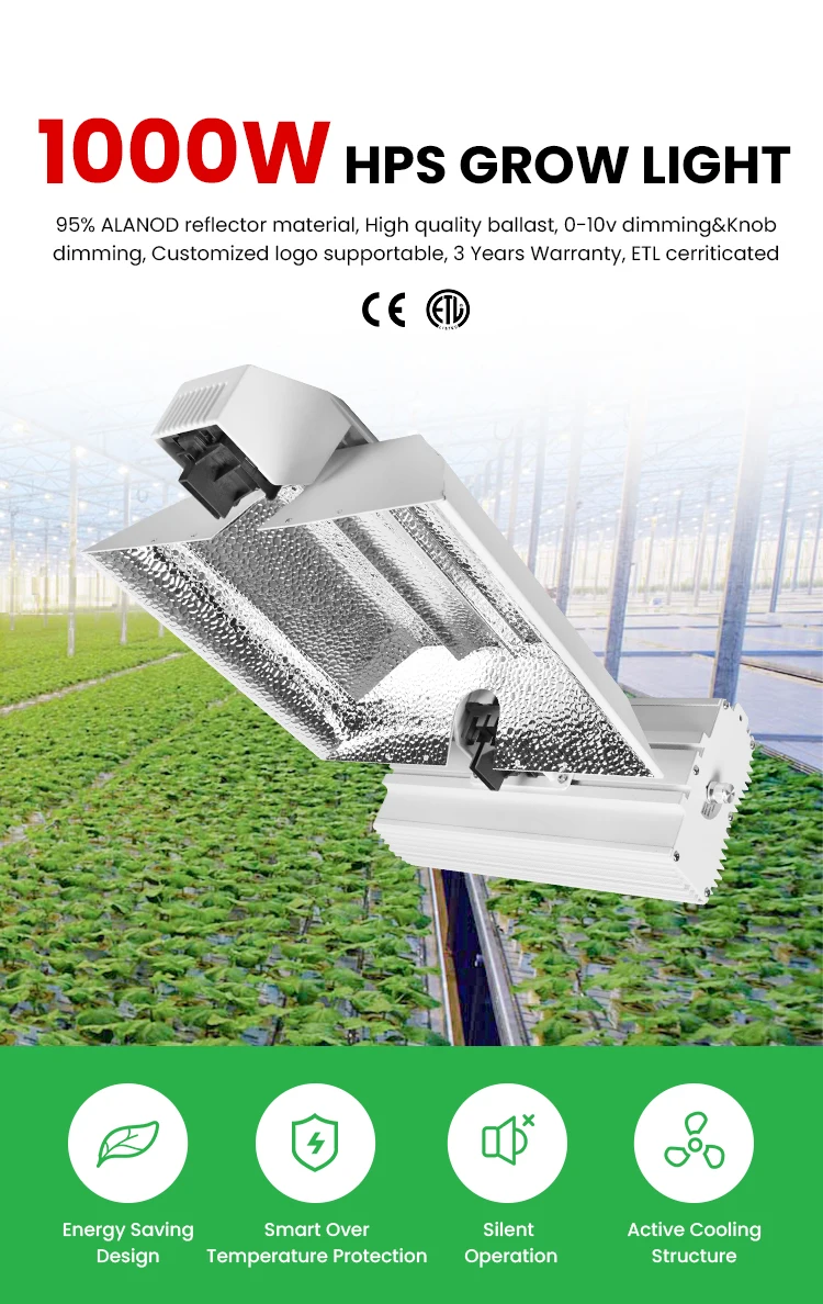 Horticultural 1000 Watt Double Ended Hps Grow Lights 010v Dimmable 1000w Hps Hydroponic Growing