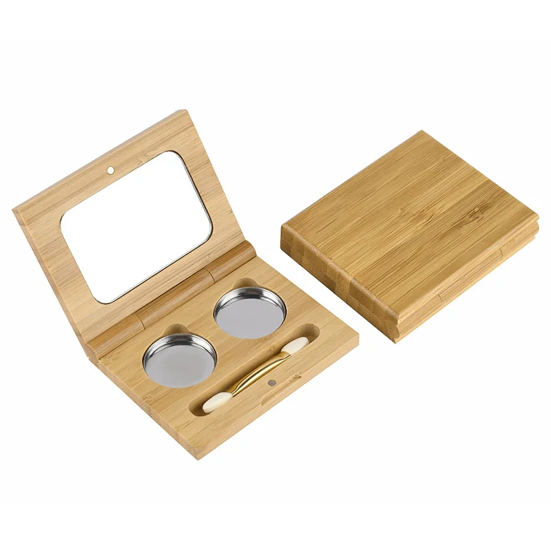 bamboo eyeshadow palette square jar 10g Bamboo Eye Shadow Tray with Makeup Brush mirror