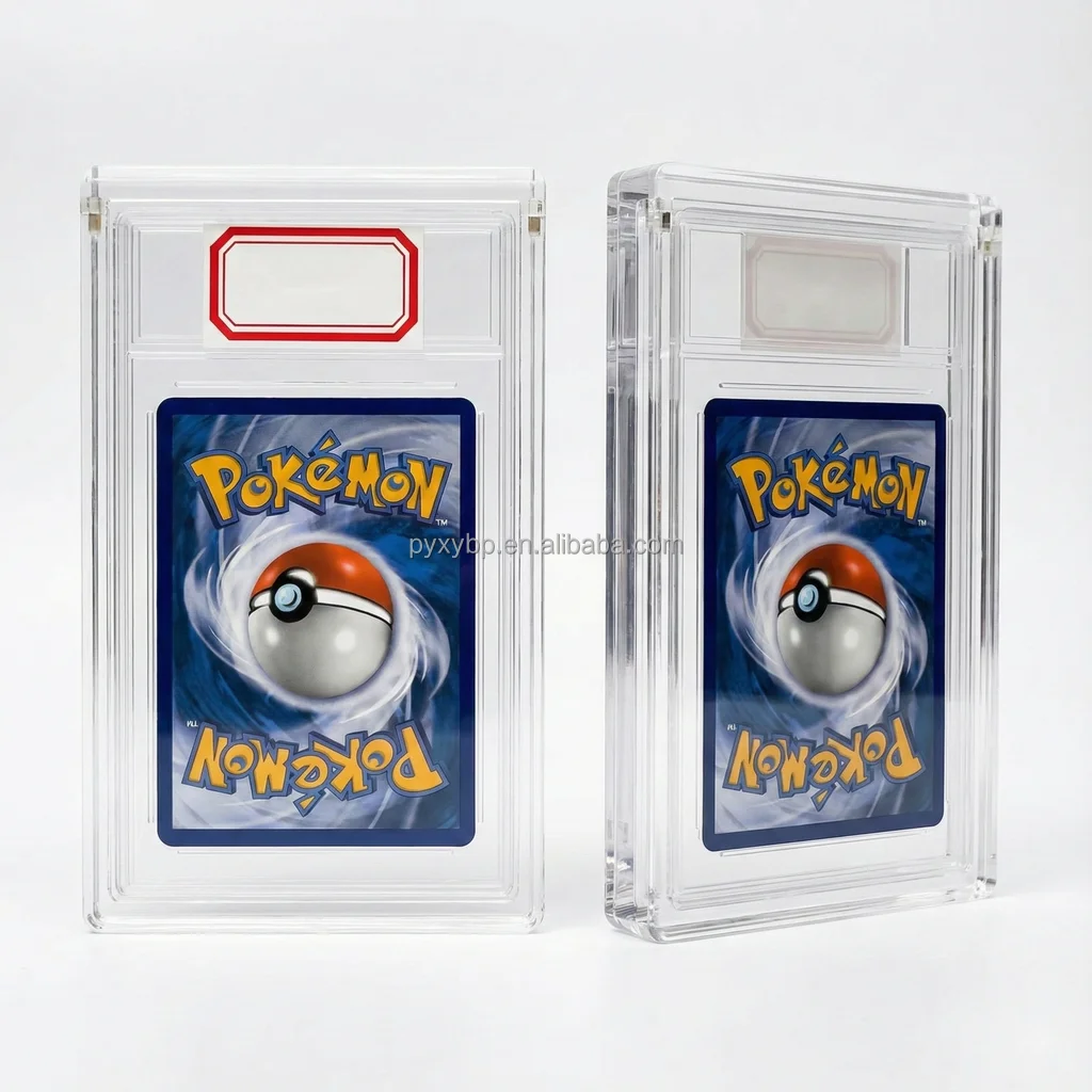 Kotak Display Akrilik Berbentuk Bulat Khusus dengan Magnet untuk Menampilkan Kartu Bertingkat (Graded Card), Penahan Slab, dan Pelindung untuk Barang Koleksi Game Kartu TCG