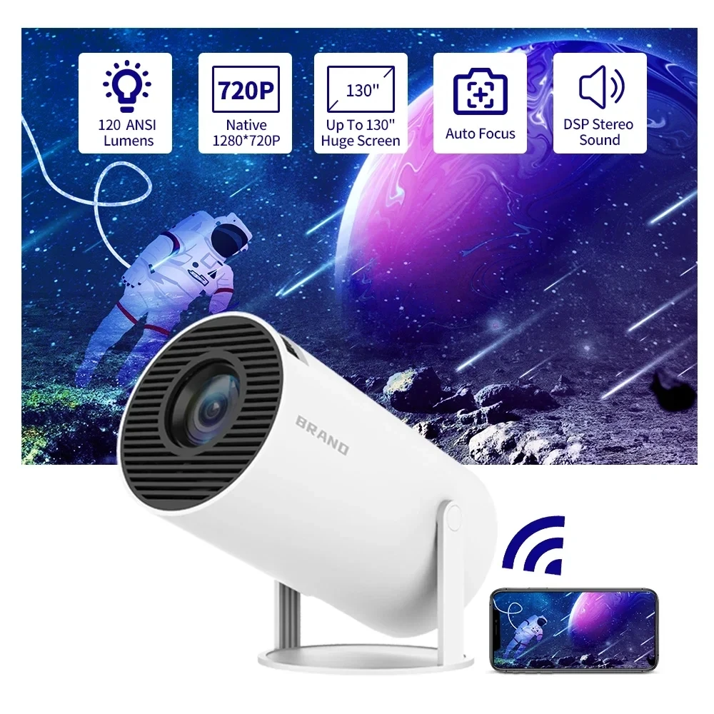 HY300 HiFi 4k安卓11户外便携式手机液晶投影仪，带Wifi6智能迷你影院投影仪发光二极管灯