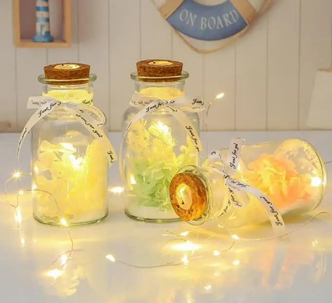 Mini Glass Bottle LED Realistic Wish Bottle Light Desk Decoration for Christmas