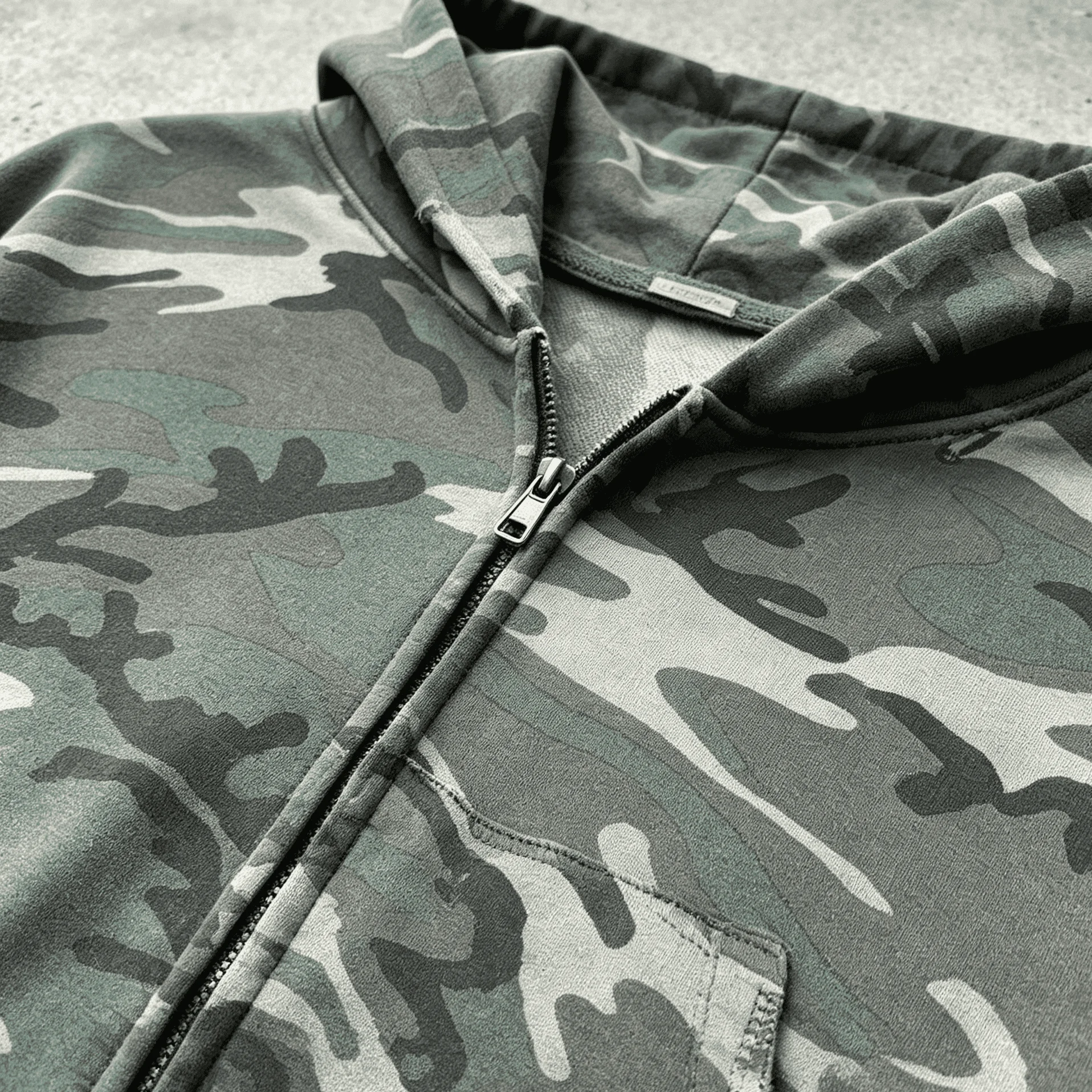 Custom Vintage Washed Camouflage All Over Print Full Zip Heavyweight Cotton Distressed Streetwear Hoodie Men gallery 4