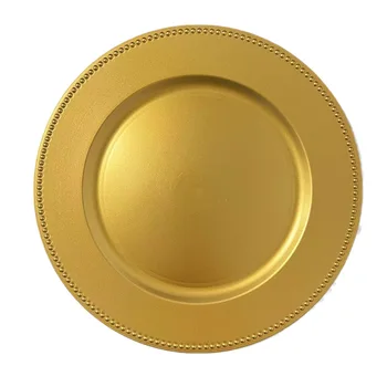 Bulk Round 13" Gold Charger Plates Wedding Gold Plastic Beaded Charger Plate for Party Dinner Events Dining Table Under Plate