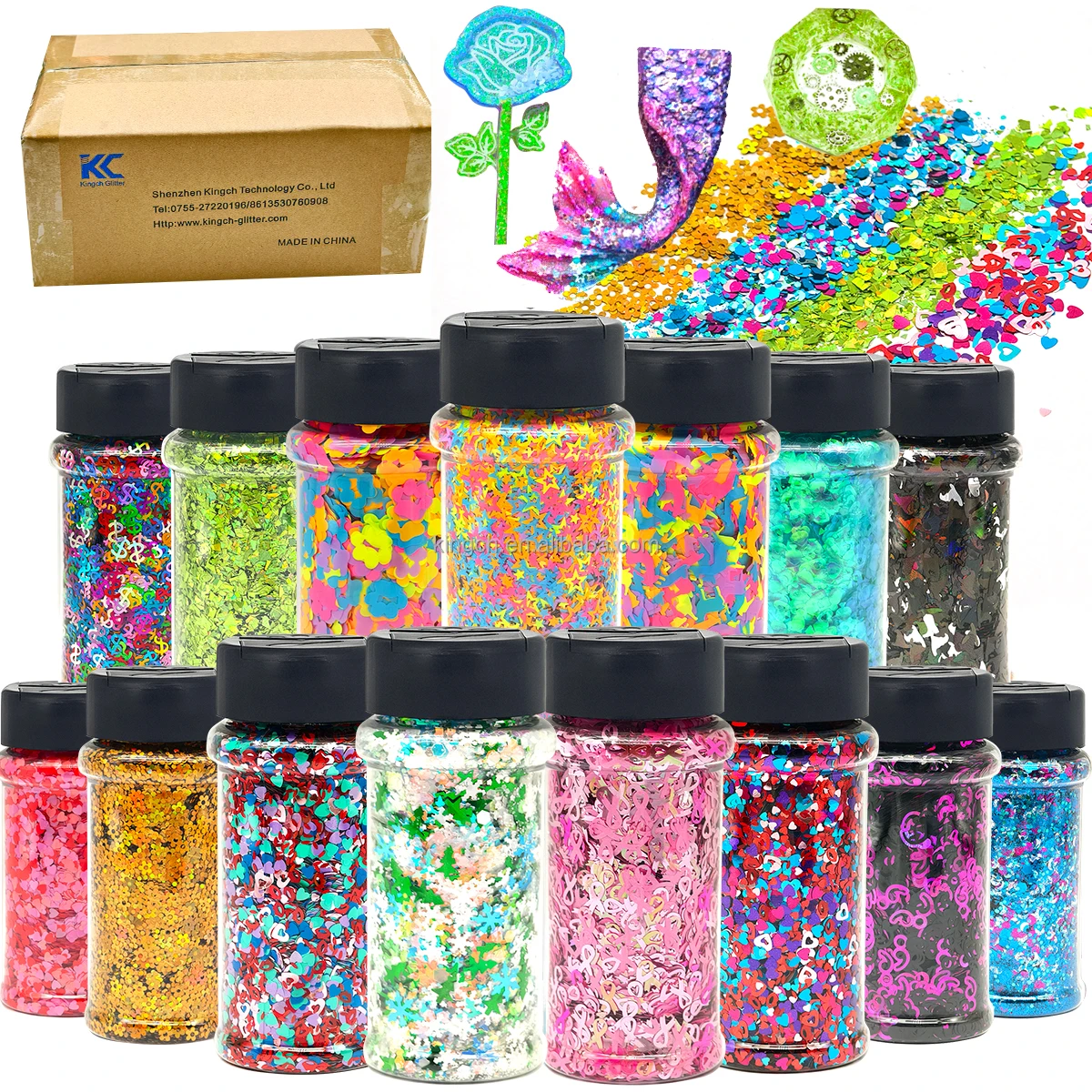 product us warehouses 24 bottles holographic nail sequins shapes mixed iridescent nail glitter flakes heart manicure decorations sets-3