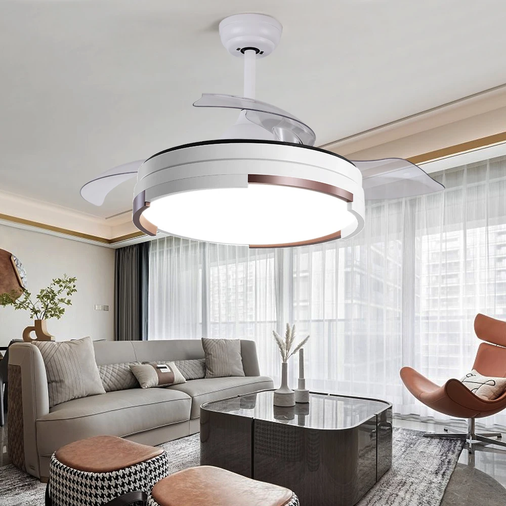 Indoor Music LED RGB LIght Retractable Electric 42 Inch 3 Abs Blades Ceiling Fan With Blue Tooth Speaker
