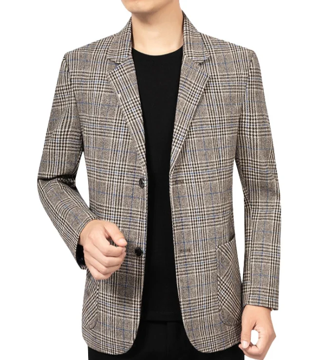 2024 Spring Autumn New Fashion Jacket Casual Garment Plaid Gentleman Easy-care Men's Suit_voghion.com