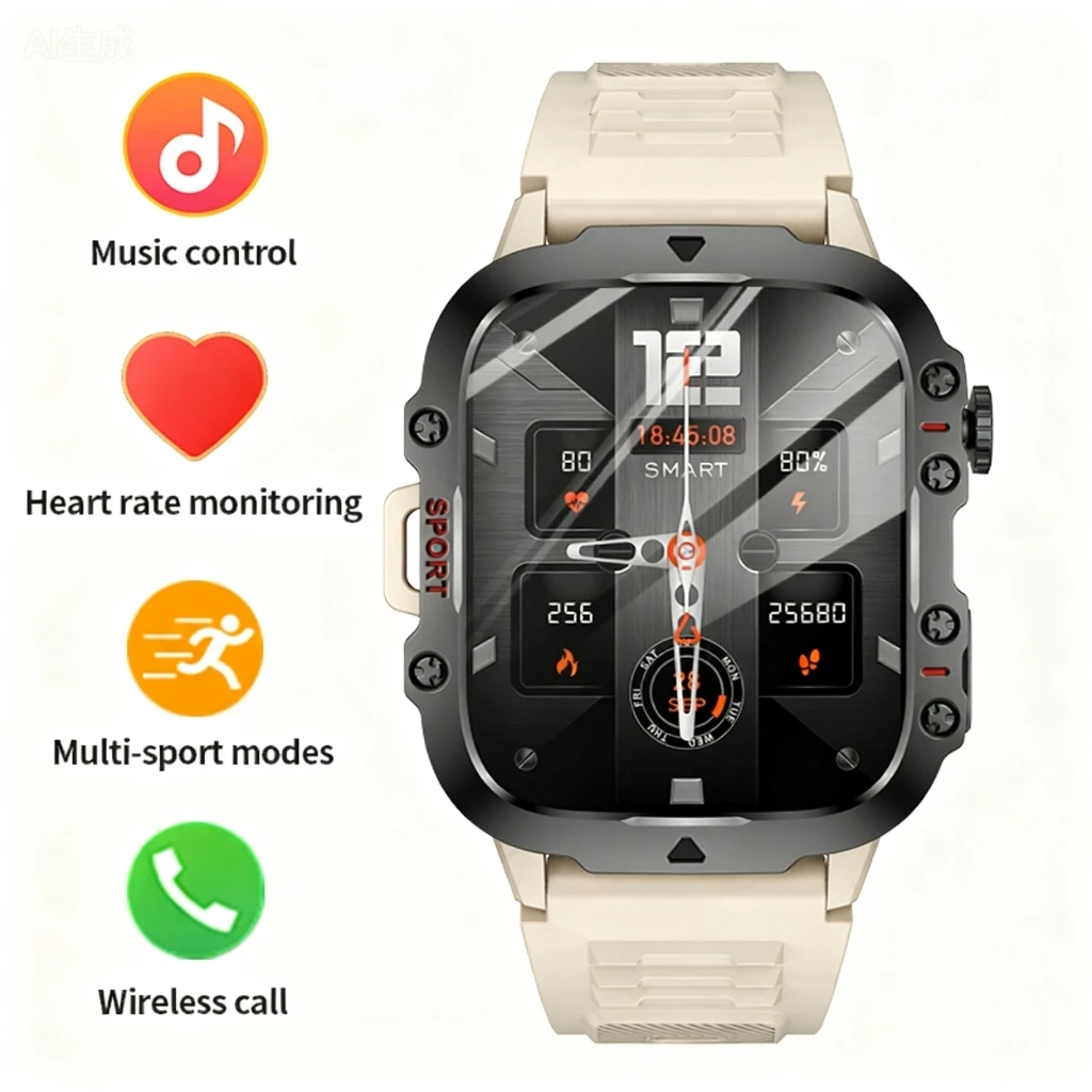 Relógio Inteligente Rugged BW0667 para Homens, Atende Chamadas, Música, Monitor de Fitness, Monitor de Pressão Arterial,...
