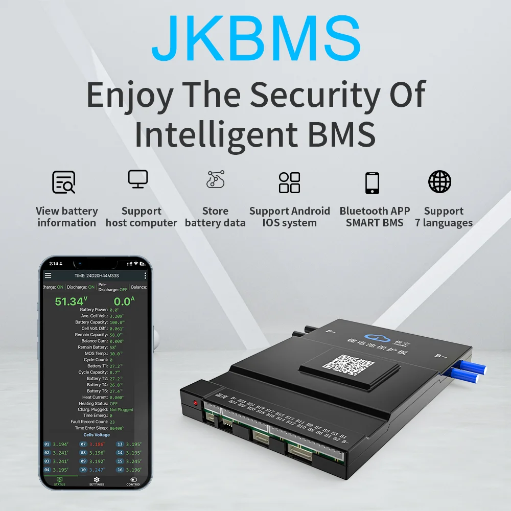 Jkbms 200a 250a 300a 12v 24v 48v 60v 72v Bms Lifepo4 4s 6s 8s 13s 14s ...