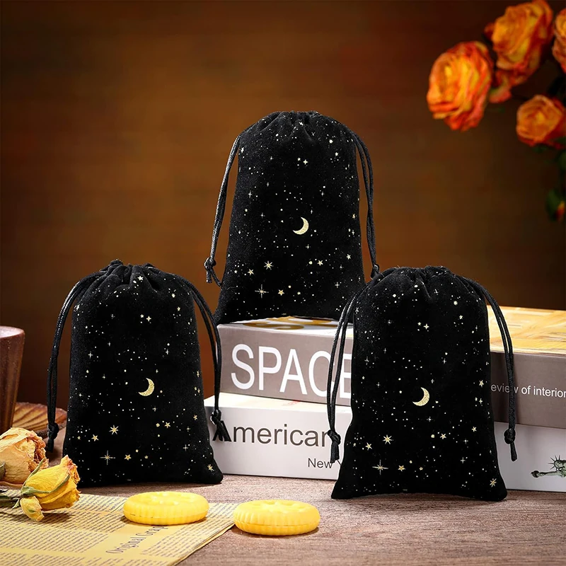 Multi Colors Drawstring Velvet Moon Star Pouches Jewelry Gift Packaging Bags