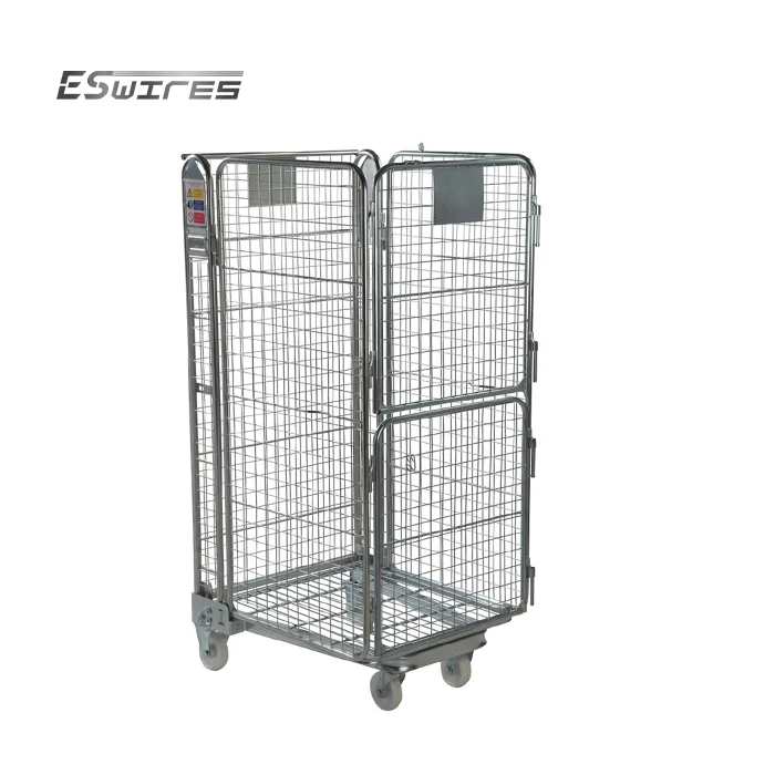 Customized Security Cargo Storage Collapsible Wire Mesh Rolling Cage Cart