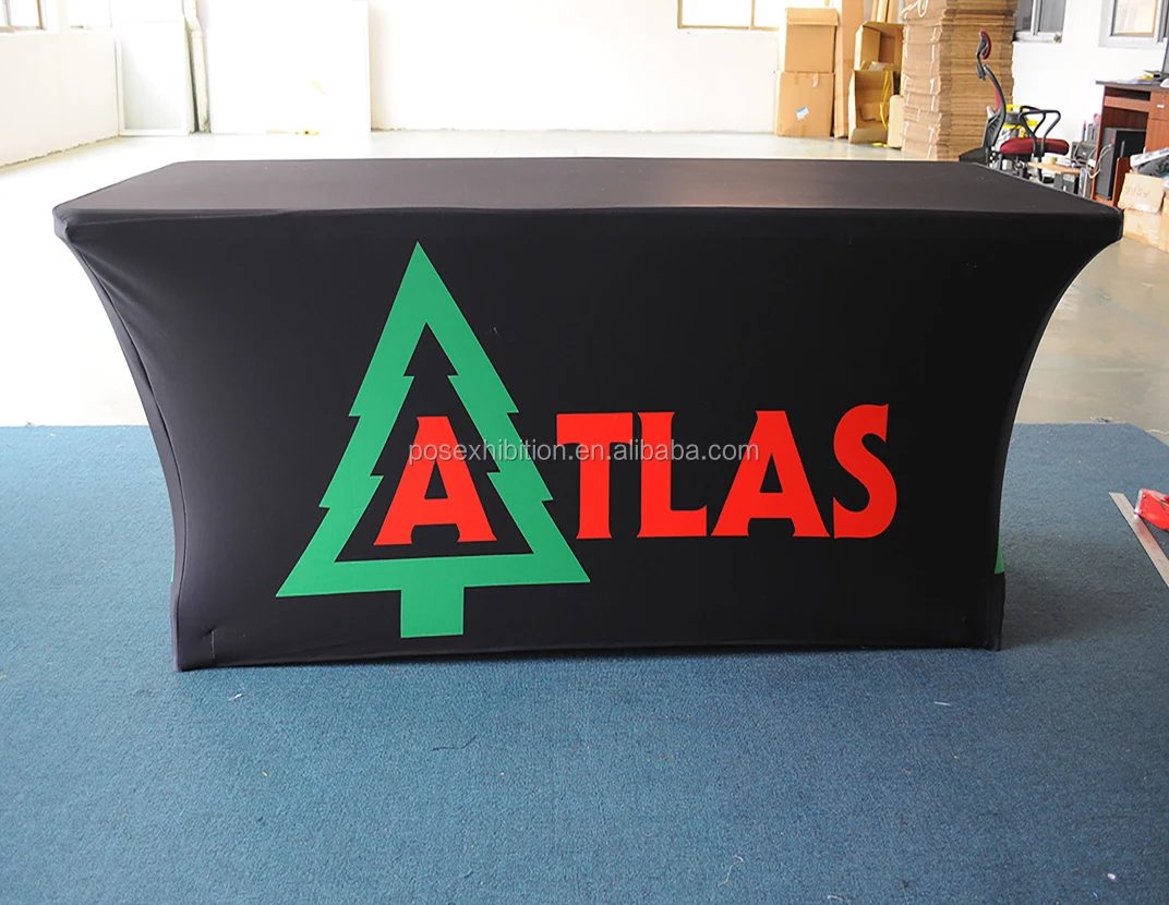 6ft Custom Designed Printed PVC Table Cloth Rectangular Satin Fabric with Logo Endless Pattern for Tradeshow