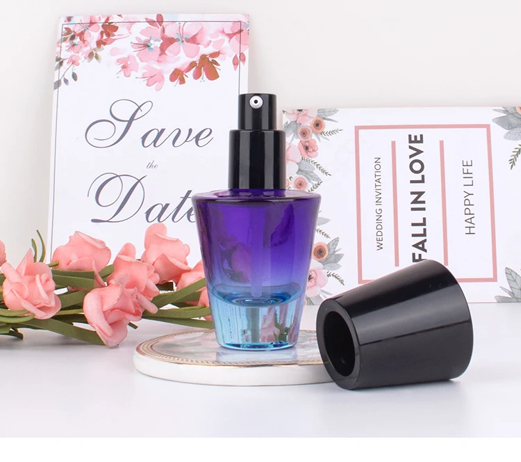 Luxury Empty Thick Bottom 30ml Gradient Glass Face Oil Serum Bottle Packaging Glass Pump Cosmetic Serum Oil Dropper Bottle manufacture