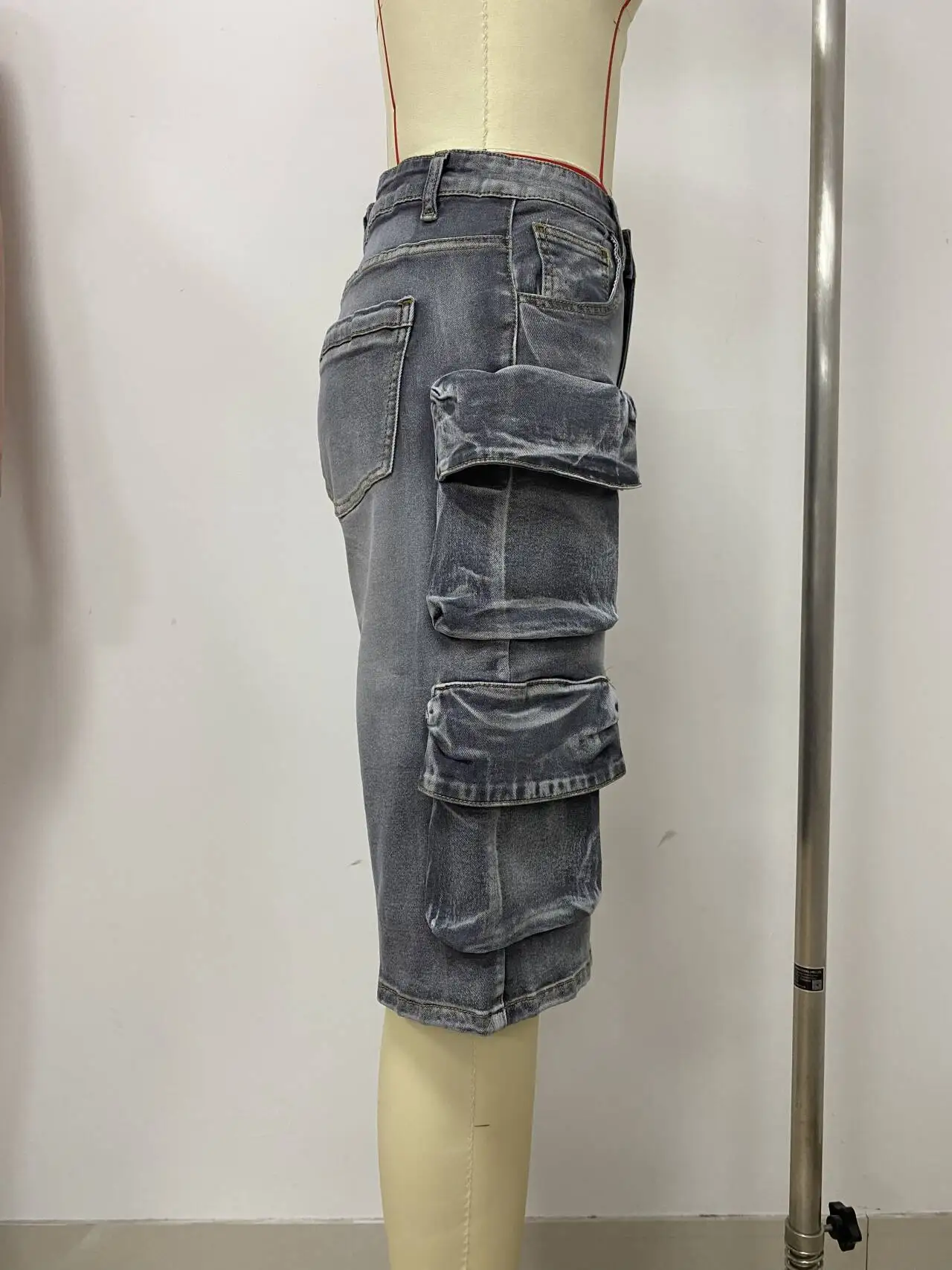 Jeans Cargo Largo Uomo DOSLAVIDA – Denim Cotone Vita Ampia, Nero, 3XL