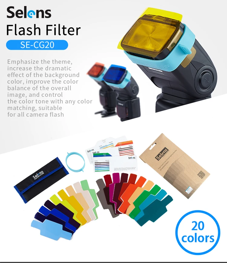 Selens Secg20 Universal Speedlite 20 Pcs Gel Filter Sets Lighting