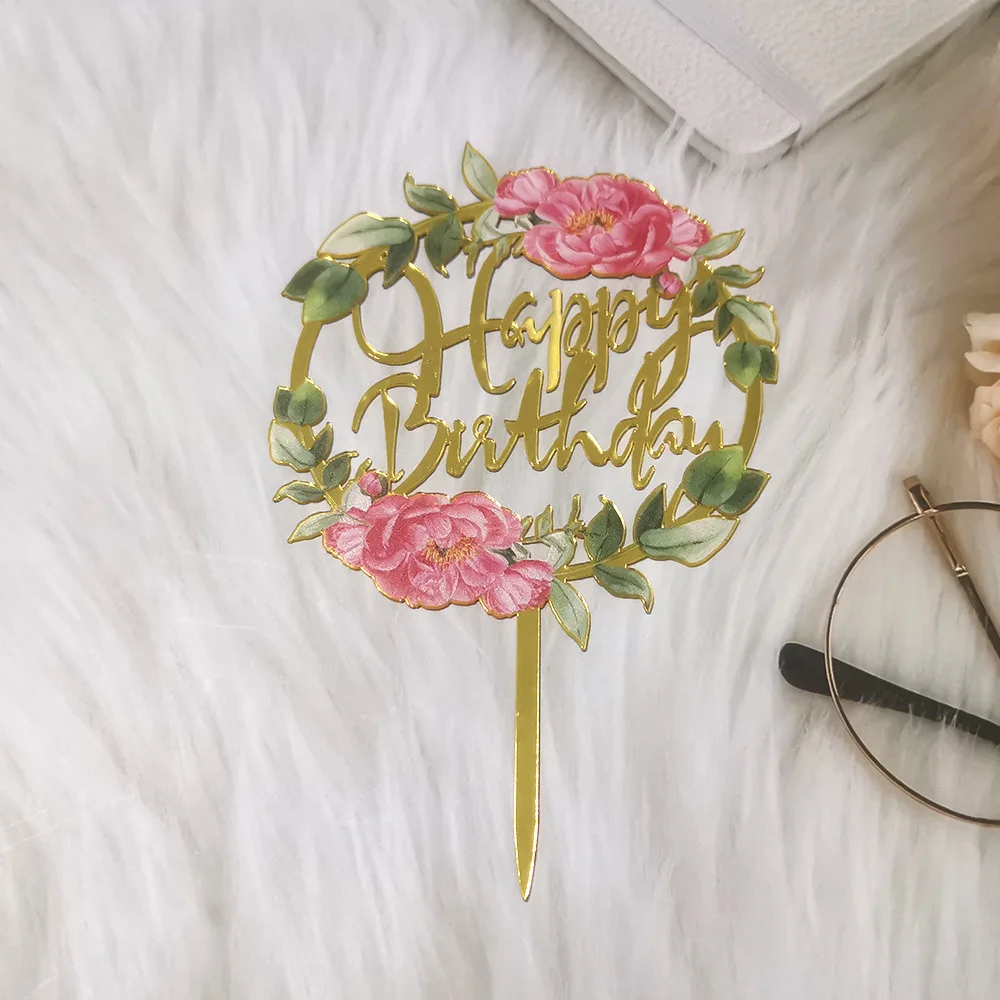 Happy Birthday Floral Cake Topper