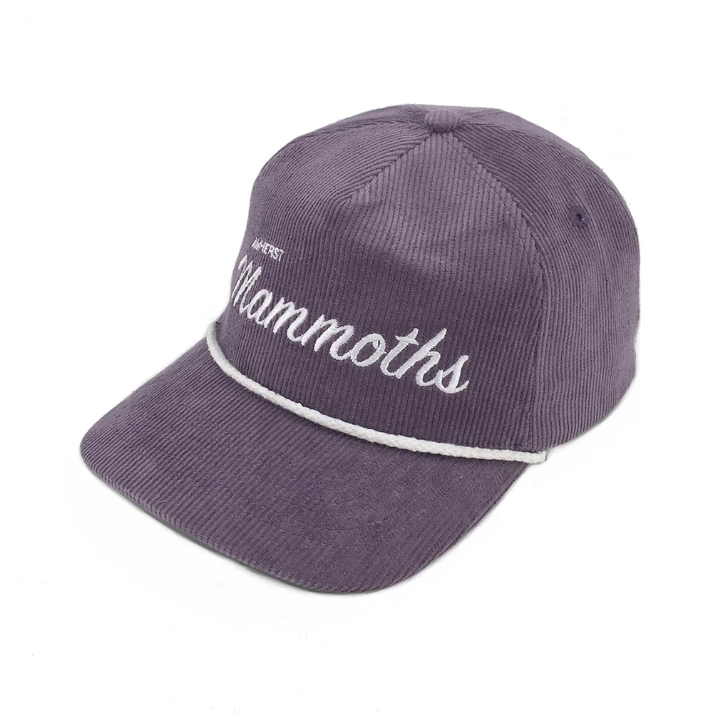 Custom Purple Corduroy 5 Panel Snapback Hat Slight Curved Brim Baseball Hat