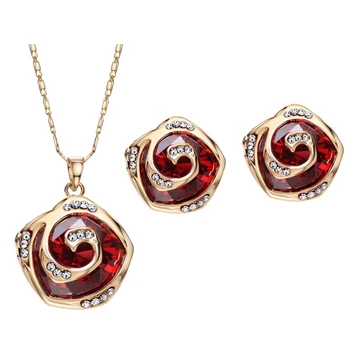 Neoglory Romantc Ruby Rose Czech Rhinestone Brass Jewelry Sets Indian Jewelry Women Four Color