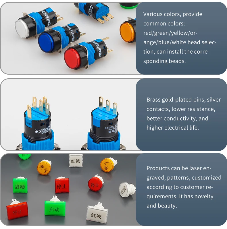 Plastic 24v 16mm Round Head 1no1nc Illuminated Push Button Switch With