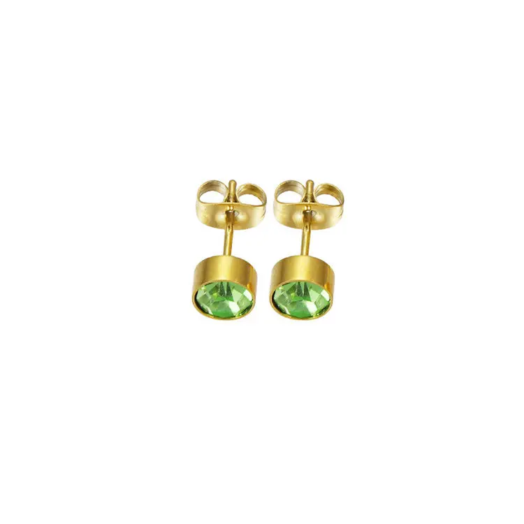 Wholesale Simple Design Minimalism Gold Plated Stainless Steel 12 Month Birthstone Stud Earring for Girl Friend