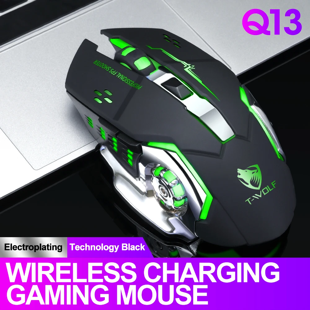 Mouse Sem Fio T-WOLF para Jogos com Carregamento, Retroiluminação de 7 Cores RGB para Gamers, Mouse Recarregável 2.4gh