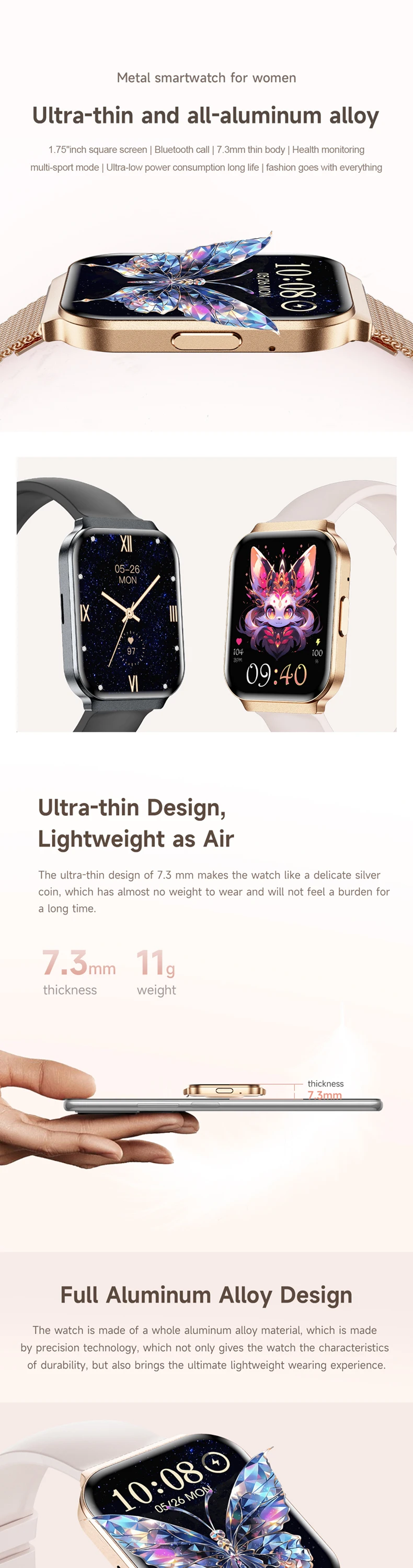 product karen m new women smart watch km86 thin aluminum alloy case silicone strap ip67 waterproof bt call smartwatch 2025-0