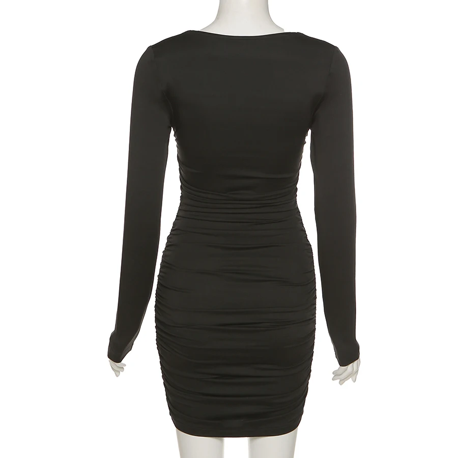 Kliou K21d04928 Solid Deep-v Long Sleeve Cleavage Mini Dress Elegant ...