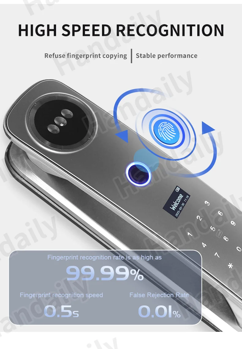 handaily logo custom video talking smart lock with privacy password face recognition tuya wifi digital locks h8-8