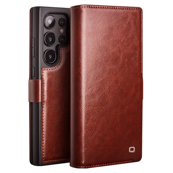 2024 QIALINO Hot Sale Genuine Leather Wallet Magnetic Closure Case for Samsung S24 ultra