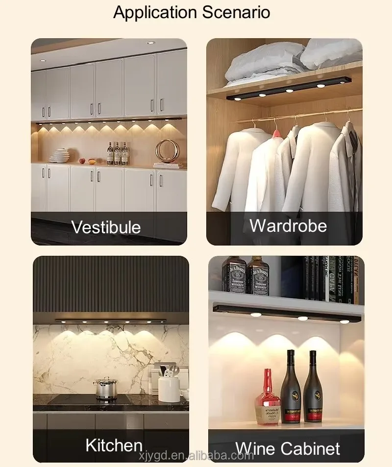 LED Night Light Kitchen Under Cabinet 20/30/40/50cm Rechargeable PIR Motion Sensor Closet Wardrobe Lamp Aluminum Night Light