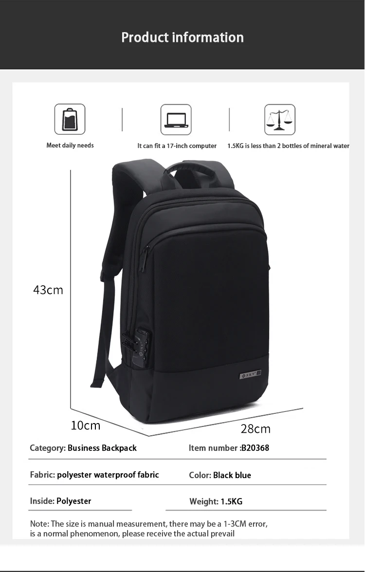 Bags Outdoor Waterproof Men Laptop Backpack Custom 17 Inch Business ...